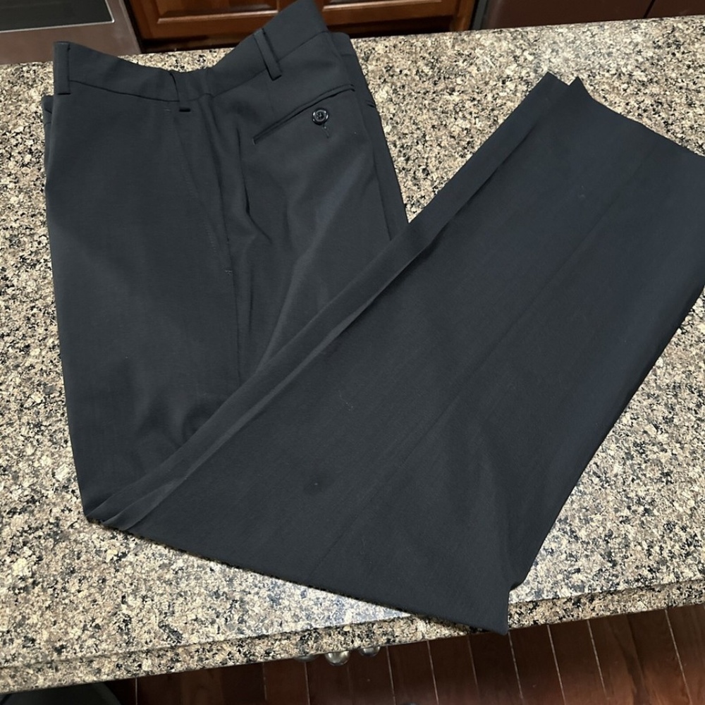 Pazoni Mens Pants 36x32 Black 100% Wool Dress Trousers Flat Front